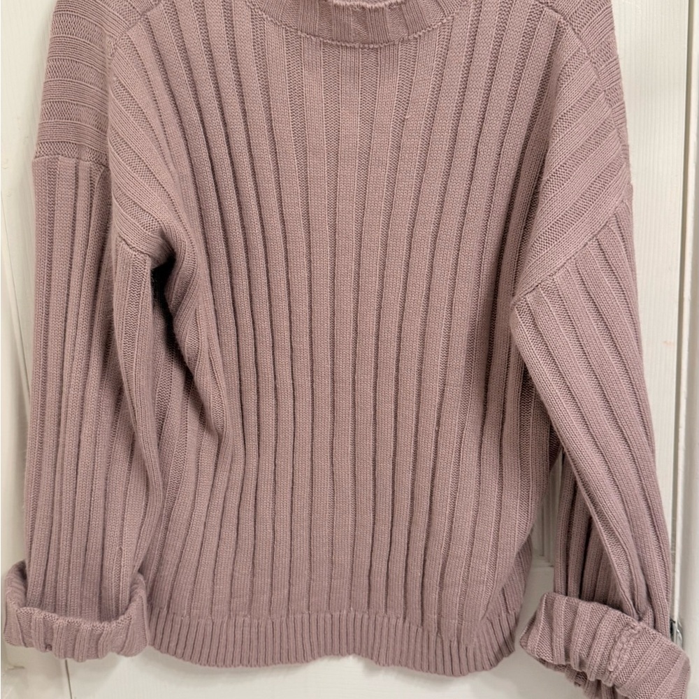 Pink Lily Ribbed Cowl Neck Sweater - Dusty Pink